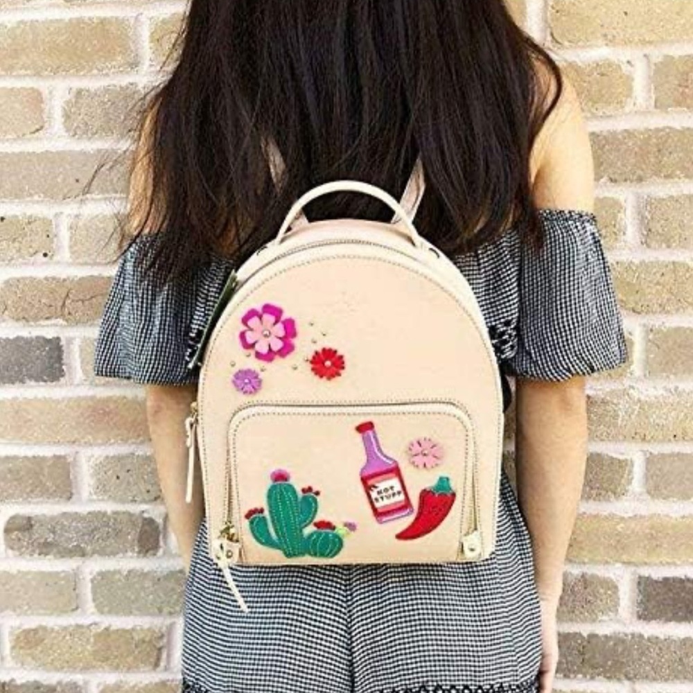 Kate Spade Pink Saffiano Leather Hot stuff Sauce cactus  backpack - Picture 3 of 16